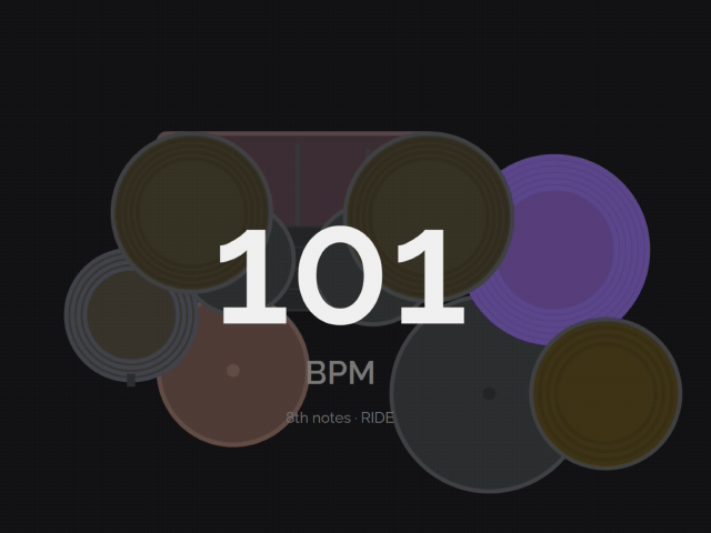 Beat Studio's BPM counter showing a live reading of 110 BPM from eighth notes on the hi-hat, with a history graph behind it.